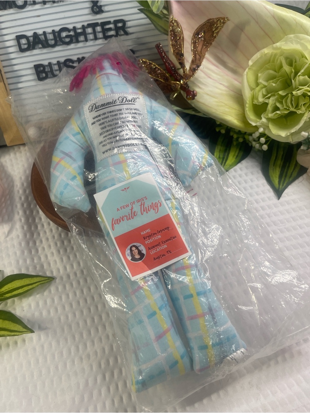 Dammit Doll Plush in Pastel Plaid - Blue, Yellow, Pink